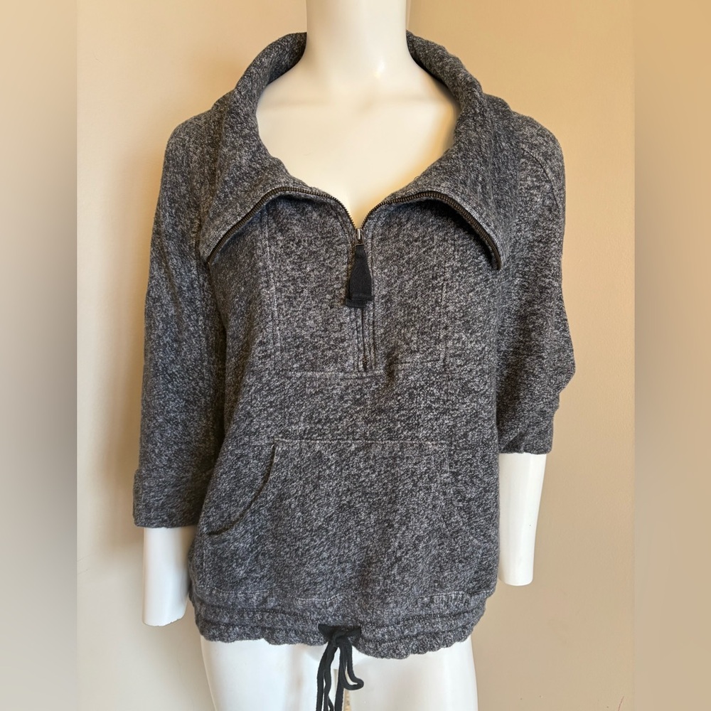 Ann Taylor LOFT Cropped Drawstring Hem Sweatshirt Gray Size Medium